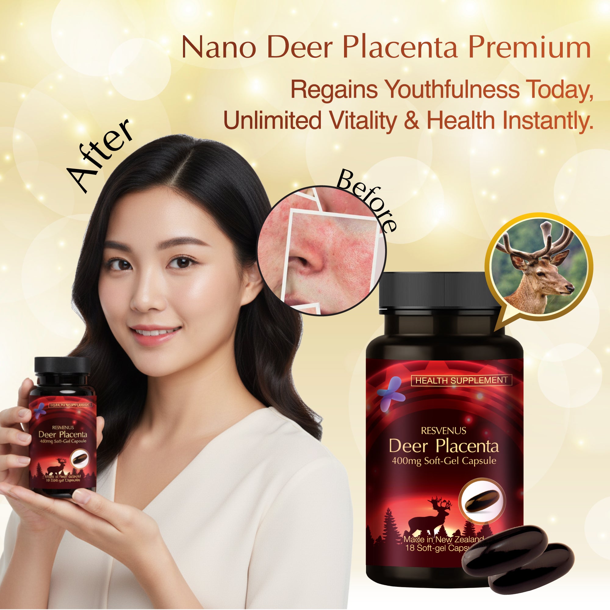 NANO DEER PLACENTA PREMIUM, 18caps