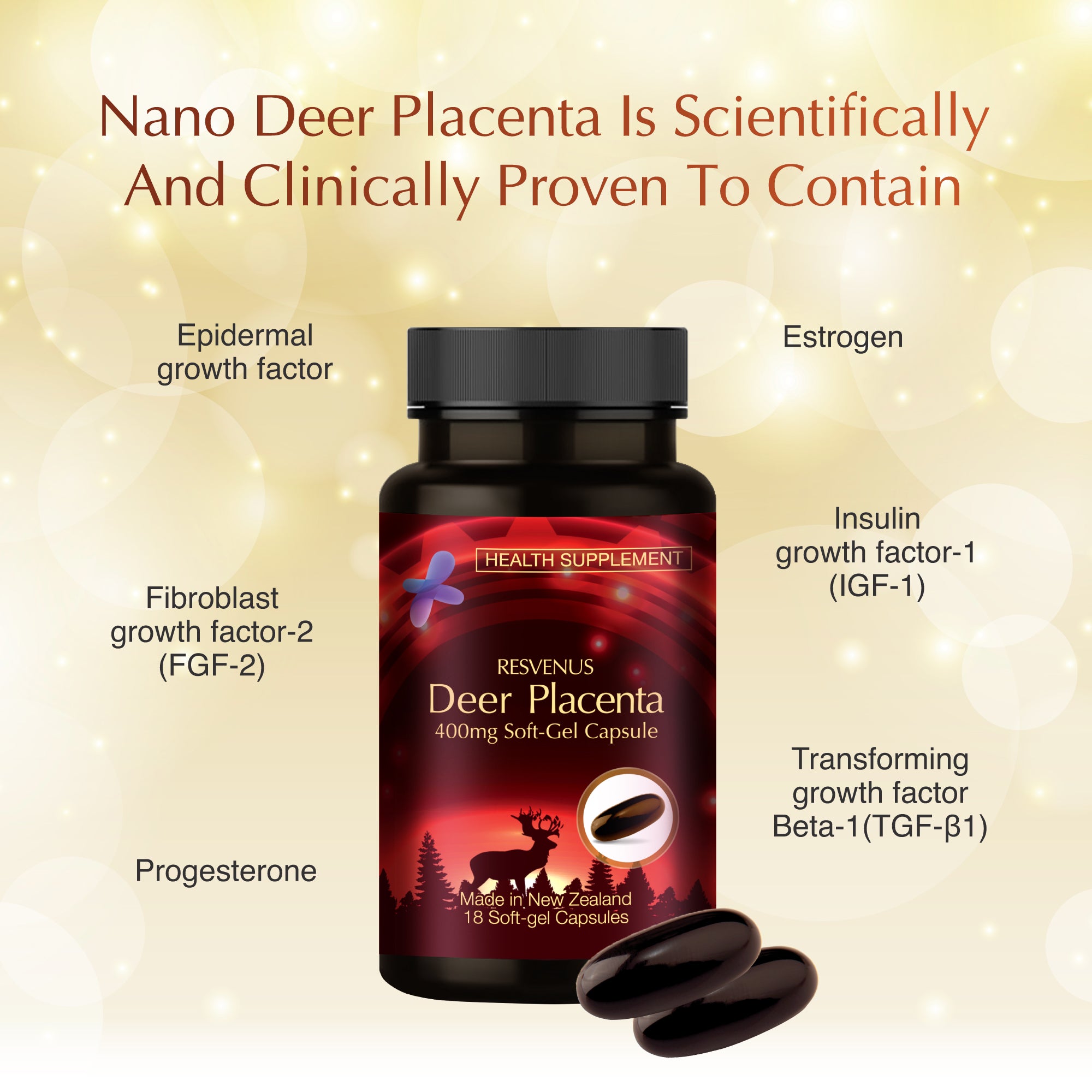 NANO DEER PLACENTA PREMIUM, 18caps
